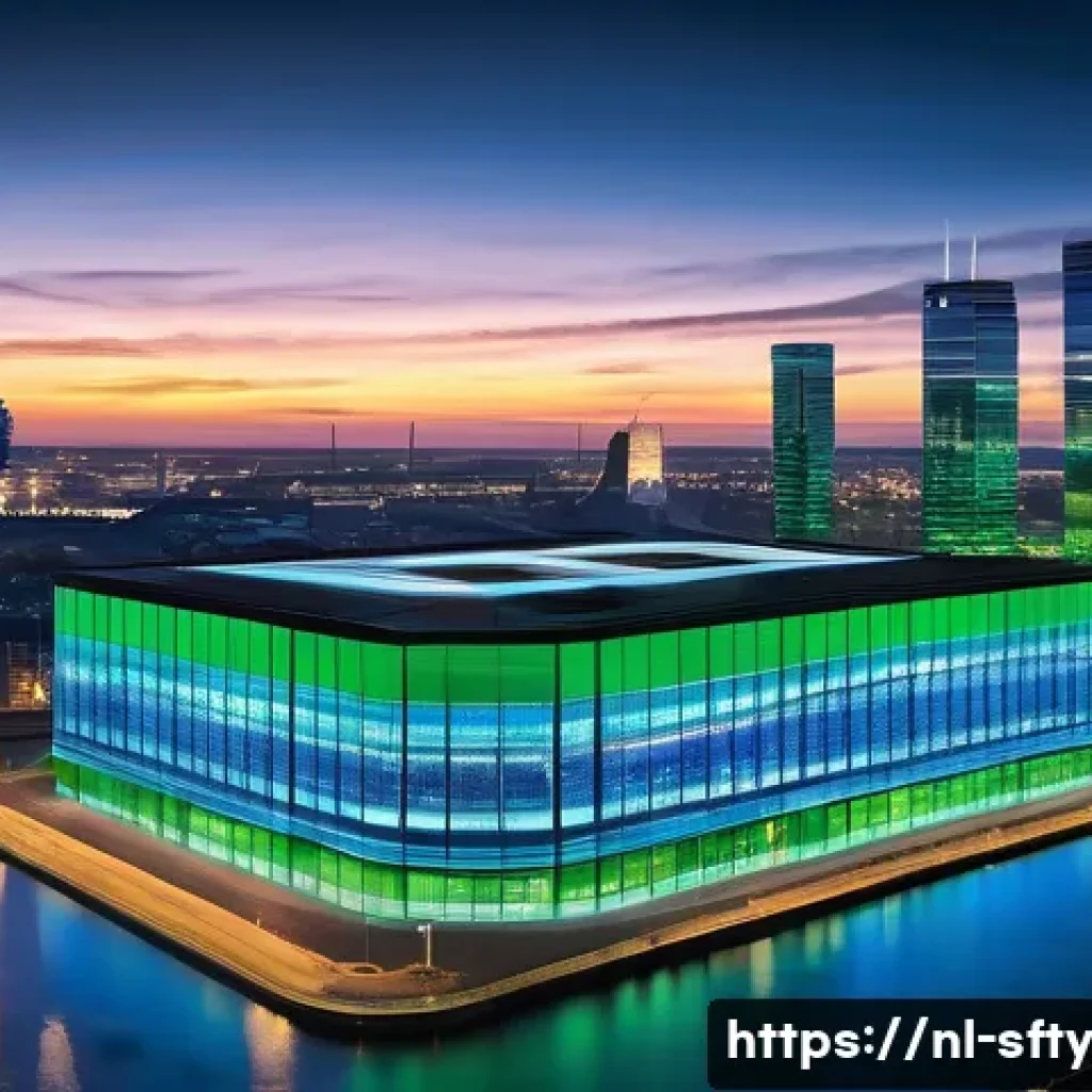 네트워크 보안 모니터링 도구와 경고 시스템 - **Prompt:** A state-of-the-art, secure data center, imagined as a high-tech digital fortress in a bu...