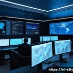 Home 22 네트워크 보안 모니터링 도구의 성과 평가 방법 - A modern cybersecurity operations center with diverse professionals monitoring multiple large high-r...