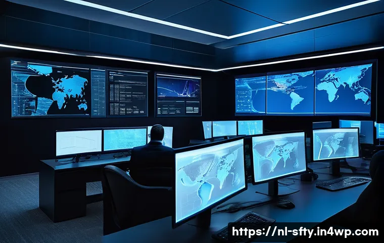 네트워크 보안 모니터링 도구의 성과 평가 방법 - A modern cybersecurity operations center with diverse professionals monitoring multiple large high-r...
