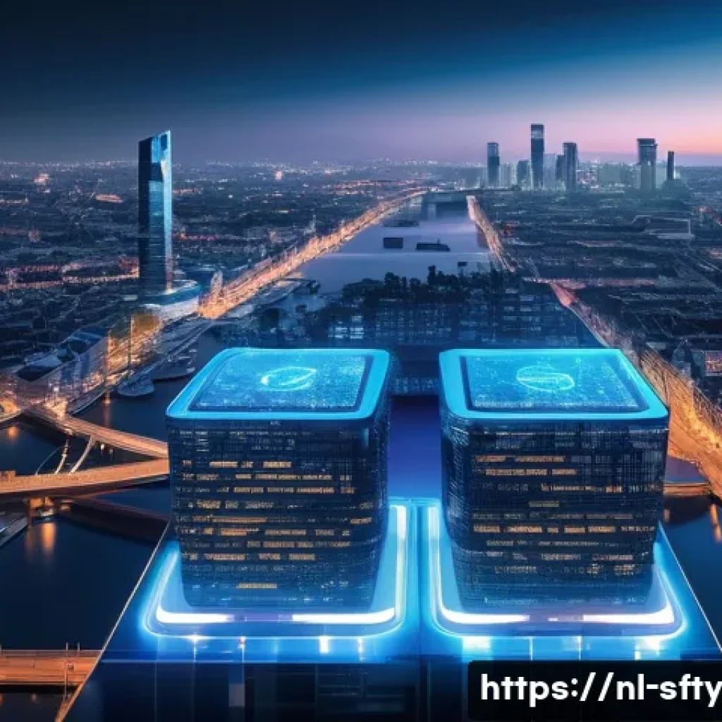 네트워크 보안 모니터링을 위한 클라우드 솔루션 - A modern, sleek data center environment blending physical on-premise servers with dynamic cloud infr...