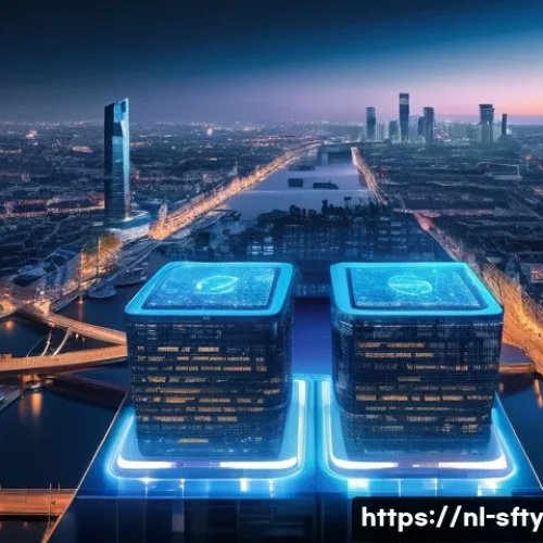 Home 33 네트워크 보안 모니터링을 위한 클라우드 솔루션 - A modern, sleek data center environment blending physical on-premise servers with dynamic cloud infr...