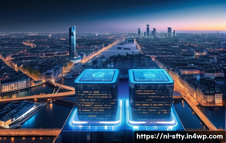 네트워크 보안 모니터링을 위한 클라우드 솔루션 - A modern, sleek data center environment blending physical on-premise servers with dynamic cloud infr...