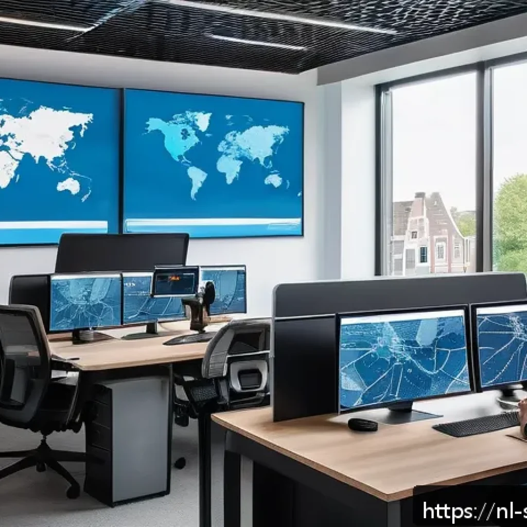 네트워크 보안 모니터링 도구 추천 - A modern office environment in the Netherlands with IT professionals monitoring network security on ...