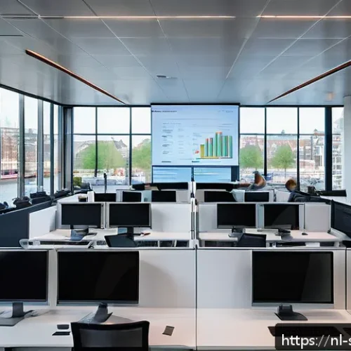Home 30 네트워크 보안 모니터링 도구의 고객 후기 - A modern, sleek office environment in Amsterdam with IT professionals collaborating around multiple ...